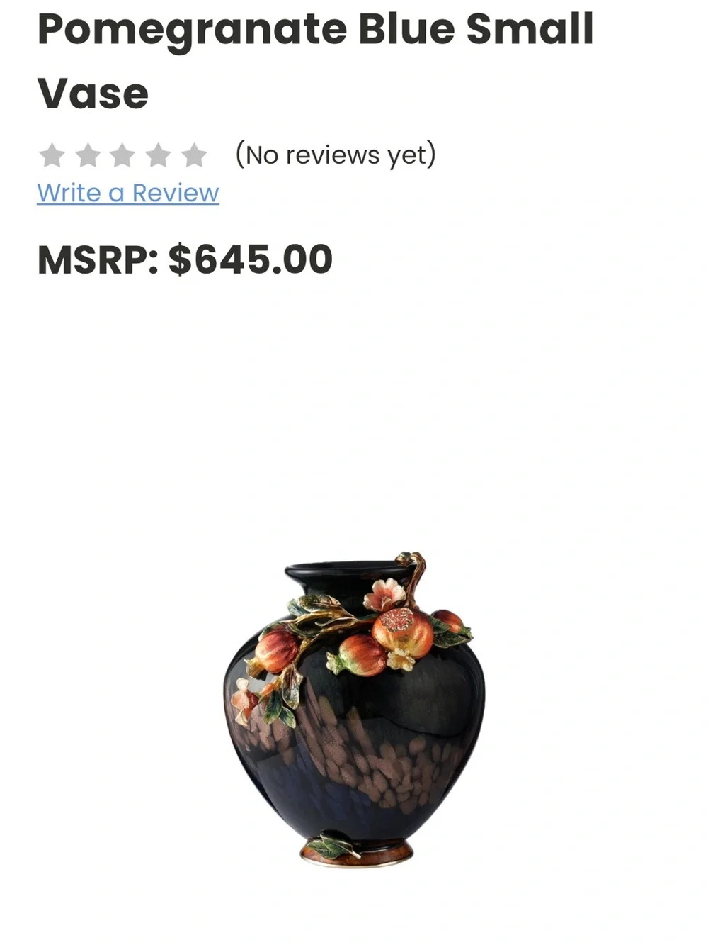 FABUORNA Luxury Vase Decorative Hand-Painted Pomegranate Accents
